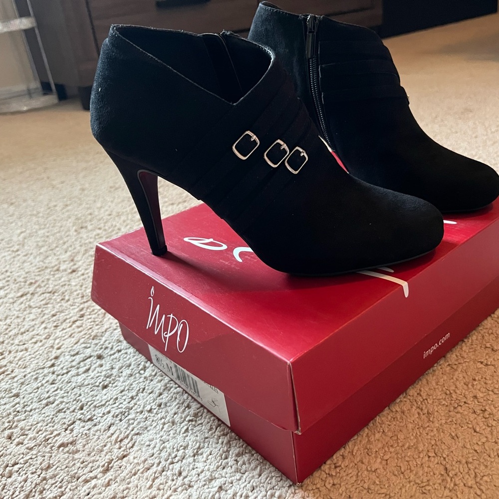 Impo Black Heeled Boots with Silver Buckle